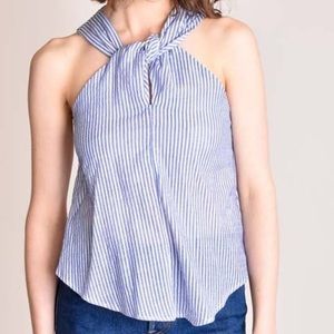 NWT bishop + young blue and white knot front striped halter tank medium